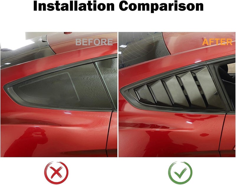 RT-TCZ Rear Quarter Side Window Scoop Louvers Sun Shade Cover Wind Vent Air Deflector Decoration Exterior Accessories for Ford Mustang 2015-2022,2PCS (Black) - Image 2